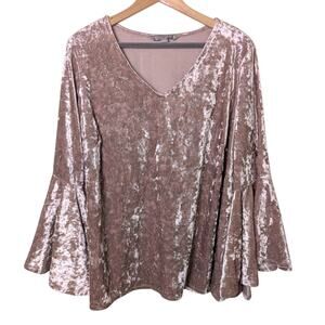 Valerie Stevens Crushed Velvet Bell Sleeve Blush Pink Top Women Plus 1X Office